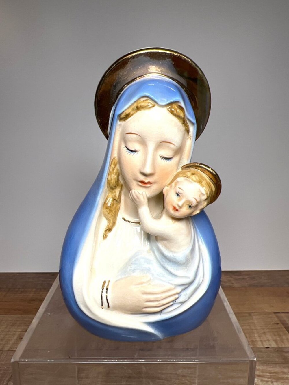 VTG Virgin Mary & Child Ceramic Planter Hand-Painted Religious